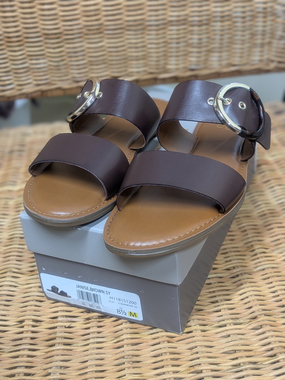Franco Sarto Brown Double Strap Buckle Slide Sandals  NIB Size 8.5